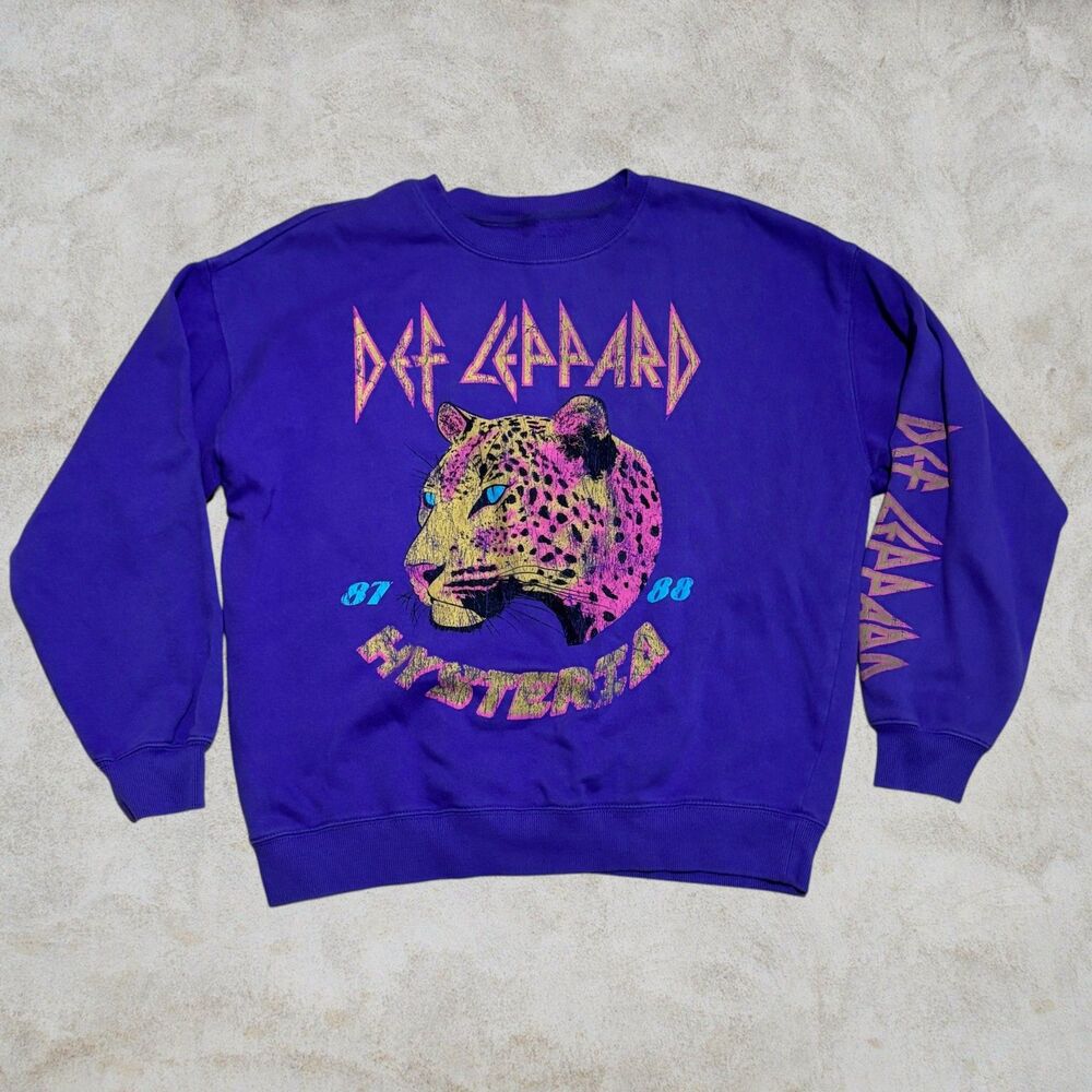 Def Leppard Men Purple Crewneck Sweatshirt Hysteria 87 88 Band Tee Size M